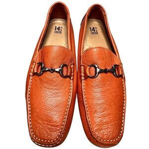 14th & Union Leather Driving Loafers Mens 11.5 Orange Horsebit Detail Slip On